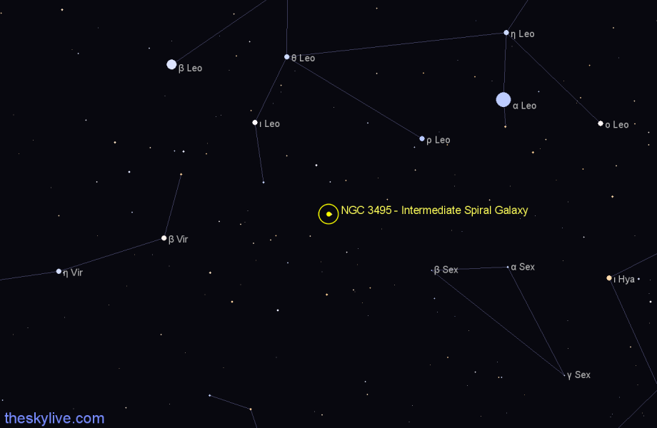 Finder chart NGC 3495 - Intermediate Spiral Galaxy in Leo star