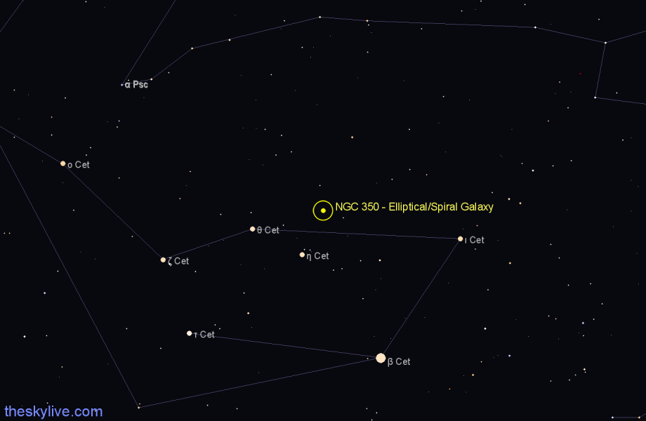 Finder chart NGC 350 - Elliptical/Spiral Galaxy in Cetus star