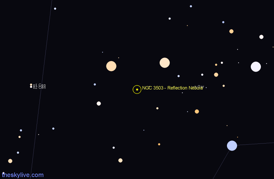 Finder chart NGC 3503 - Reflection Nebula in Carina star