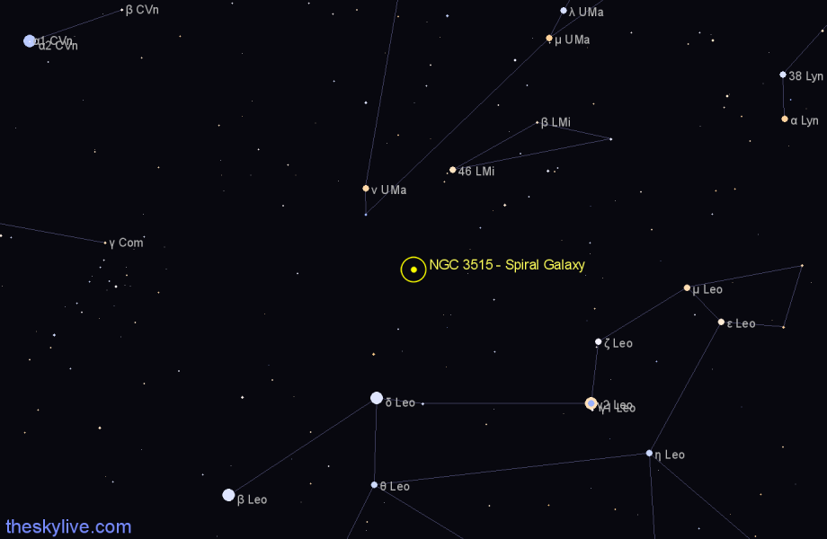 Finder chart NGC 3515 - Spiral Galaxy in Leo Minor star