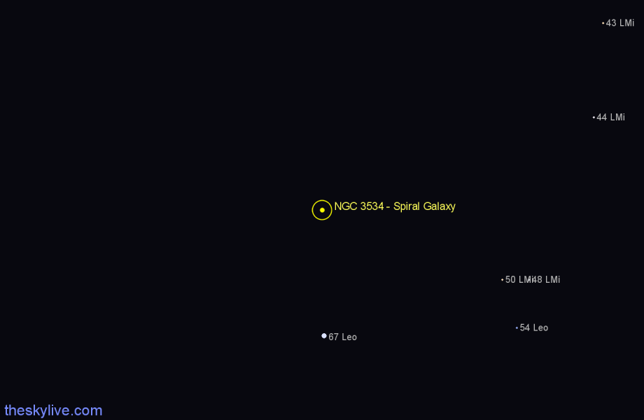 Finder chart NGC 3534 - Spiral Galaxy in Leo star