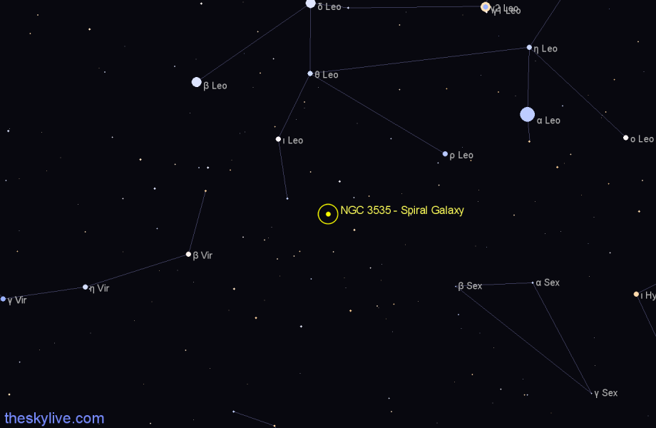 Finder chart NGC 3535 - Spiral Galaxy in Leo star