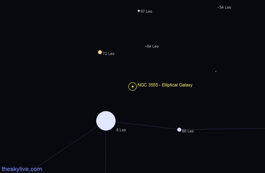 Finder chart NGC 3555 - Elliptical Galaxy in Leo star