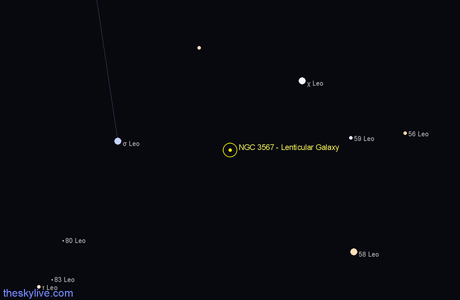 Finder chart NGC 3567 - Lenticular Galaxy in Leo star
