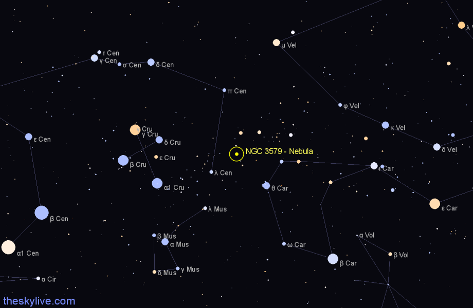 Finder chart NGC 3579 - Nebula in Carina star