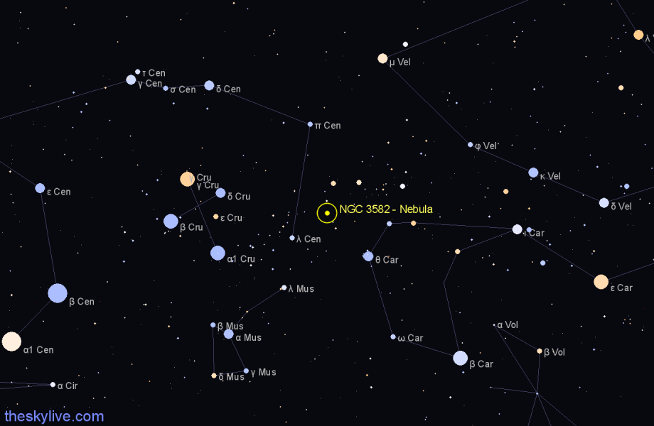 Finder chart NGC 3582 - Nebula in Carina star