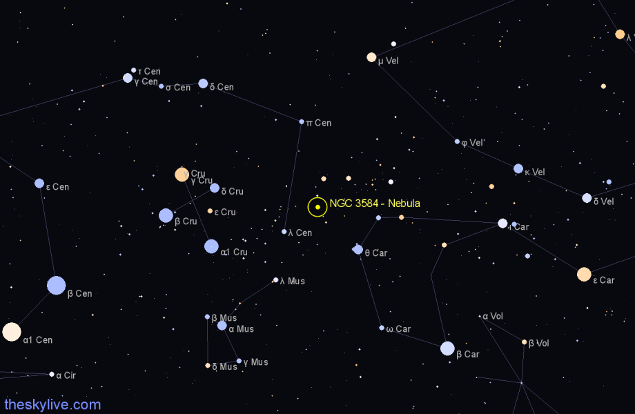 Finder chart NGC 3584 - Nebula in Carina star