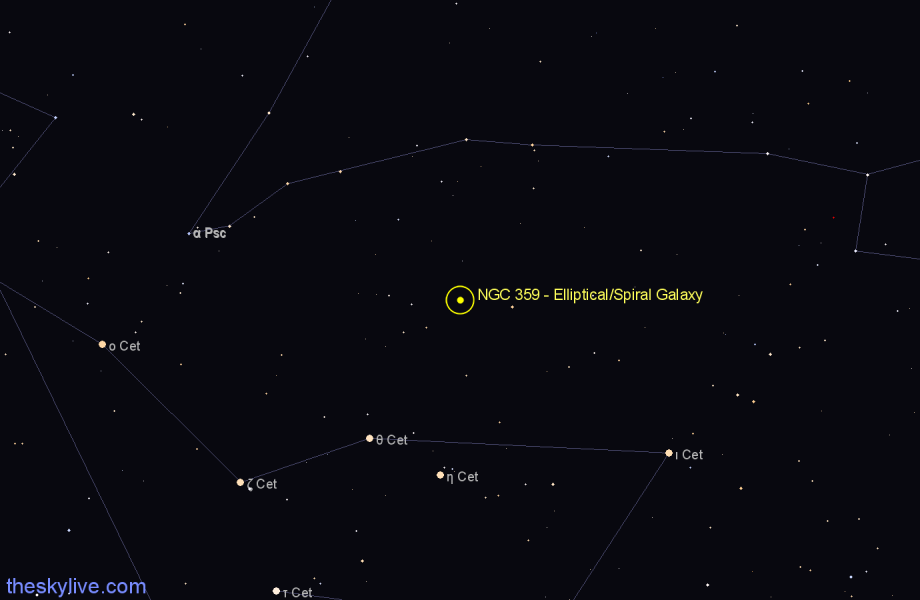 Finder chart NGC 359 - Elliptical/Spiral Galaxy in Cetus star