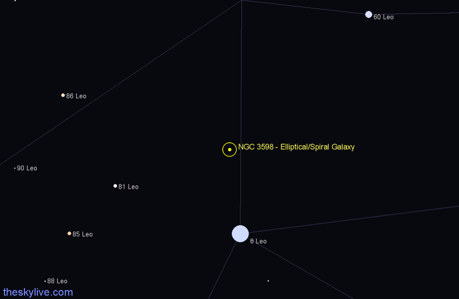 Finder chart NGC 3598 - Elliptical/Spiral Galaxy in Leo star