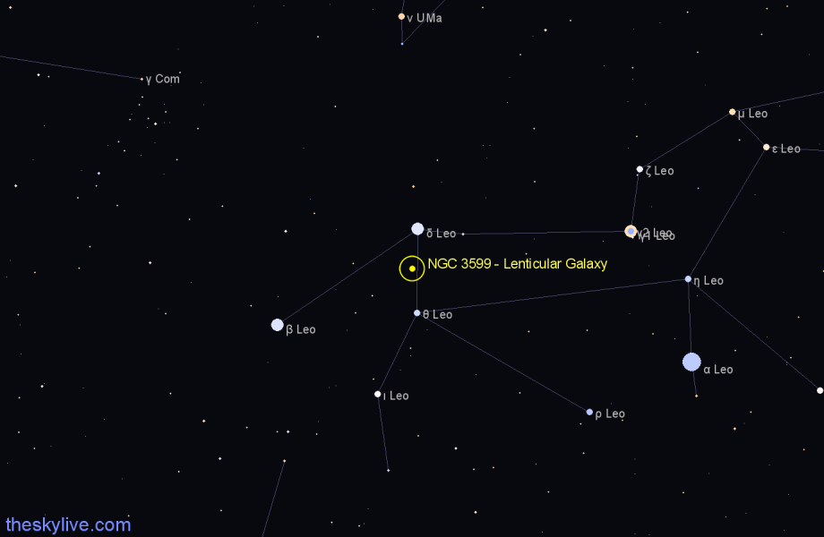 Finder chart NGC 3599 - Lenticular Galaxy in Leo star