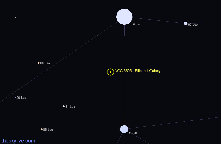 Finder chart NGC 3605 - Elliptical Galaxy in Leo star