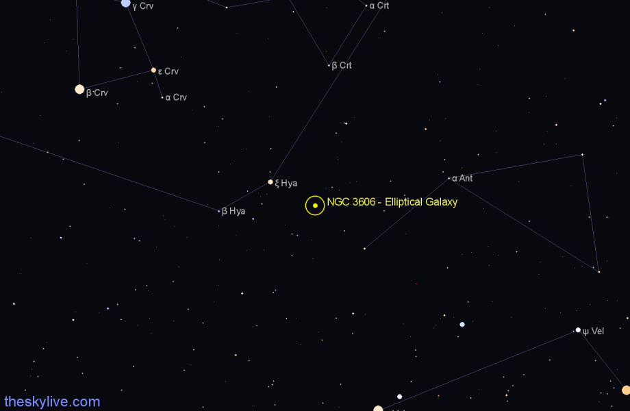 Finder chart NGC 3606 - Elliptical Galaxy in Hydra star