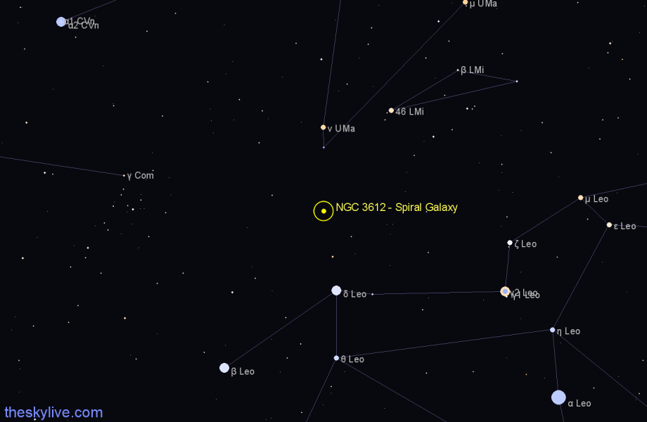 Finder chart NGC 3612 - Spiral Galaxy in Leo star