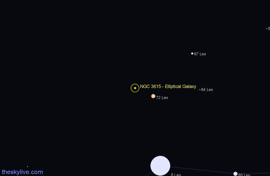 Finder chart NGC 3615 - Elliptical Galaxy in Leo star