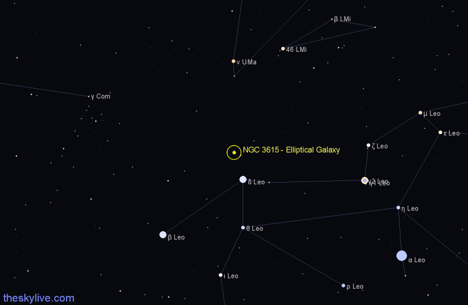 Finder chart NGC 3615 - Elliptical Galaxy in Leo star