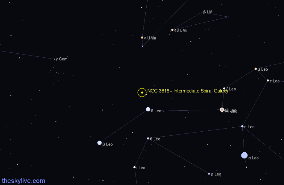Finder chart NGC 3618 - Intermediate Spiral Galaxy in Leo star