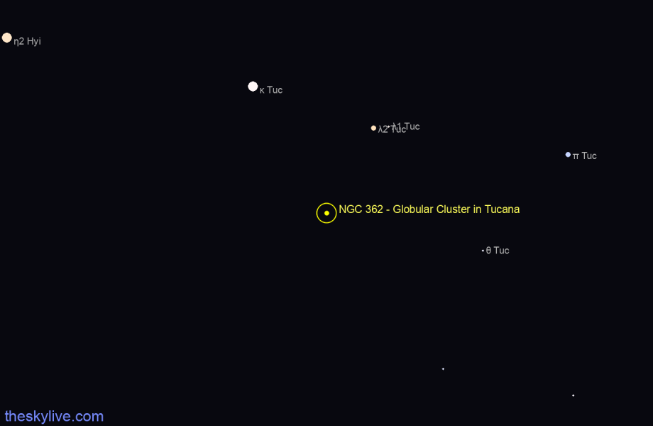 Finder chart NGC 362 - Globular Cluster in Tucana star