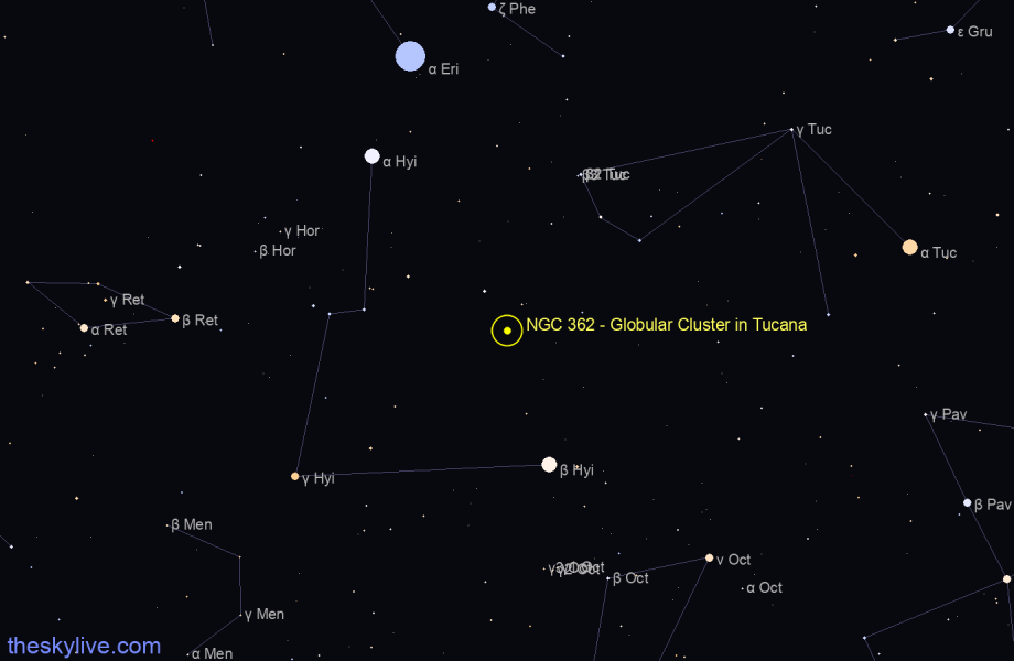 Finder chart NGC 362 - Globular Cluster in Tucana star