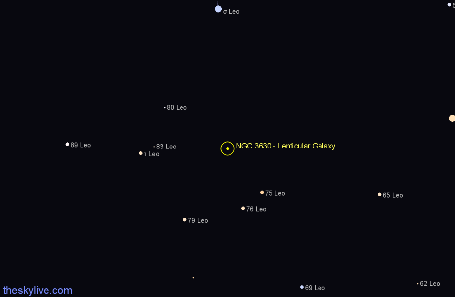 Finder chart NGC 3630 - Lenticular Galaxy in Leo star