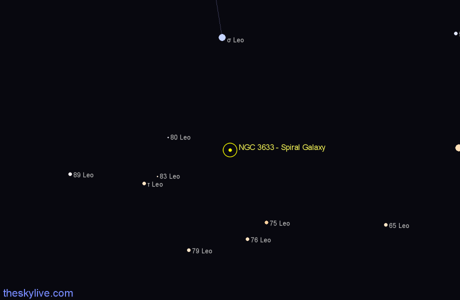 Finder chart NGC 3633 - Spiral Galaxy in Leo star
