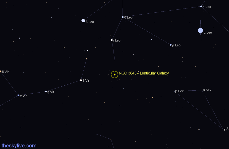 Finder chart NGC 3643 - Lenticular Galaxy in Leo star