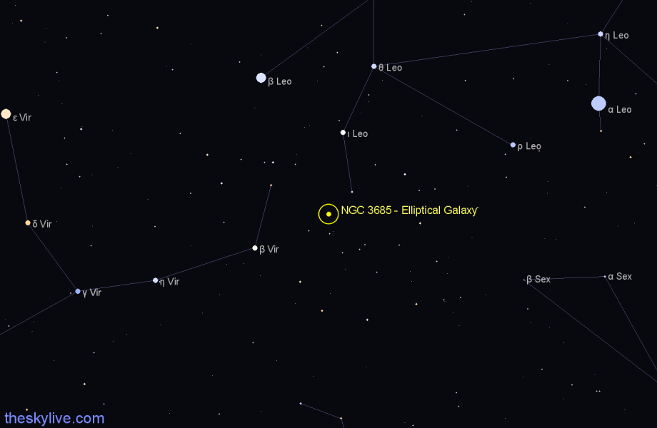 Finder chart NGC 3685 - Elliptical Galaxy in Leo star