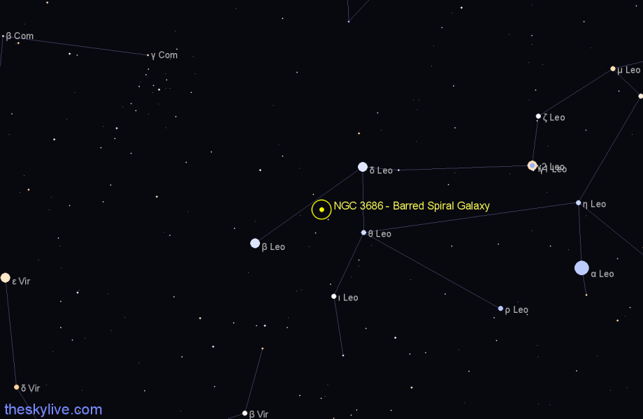 Finder chart NGC 3686 - Barred Spiral Galaxy in Leo star