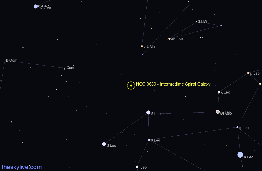 Finder chart NGC 3689 - Intermediate Spiral Galaxy in Leo star