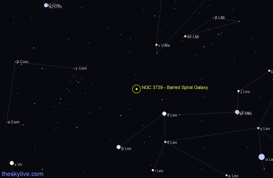 Finder chart NGC 3739 - Barred Spiral Galaxy in Leo star