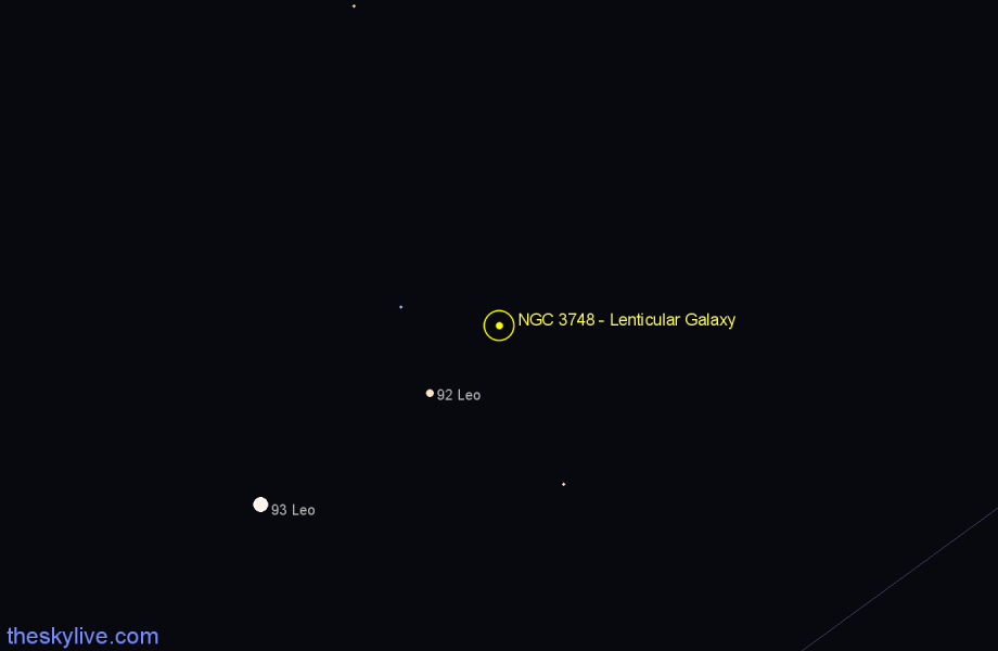 Finder chart NGC 3748 - Lenticular Galaxy in Leo star