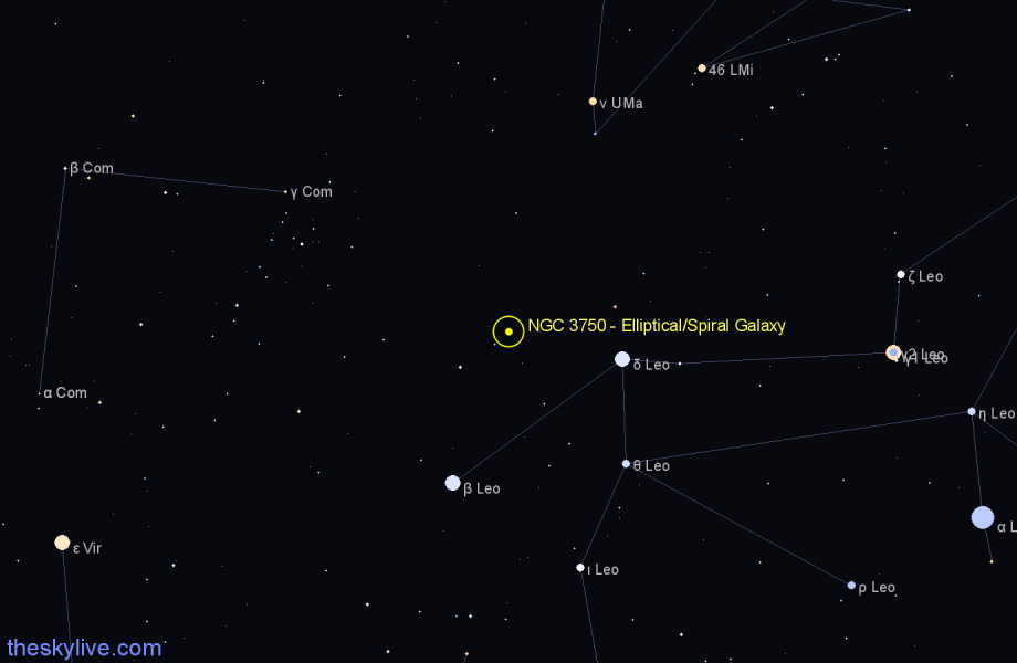 Finder chart NGC 3750 - Elliptical/Spiral Galaxy in Leo star