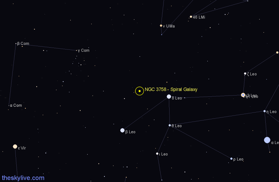 Finder chart NGC 3758 - Spiral Galaxy in Leo star
