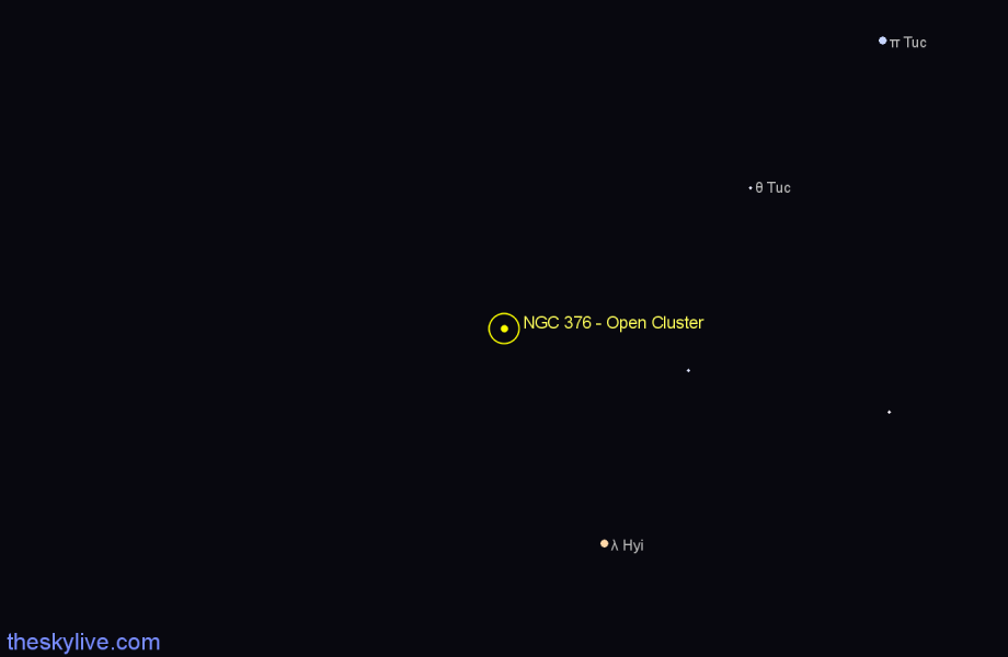 Finder chart NGC 376 - Open Cluster in Tucana star