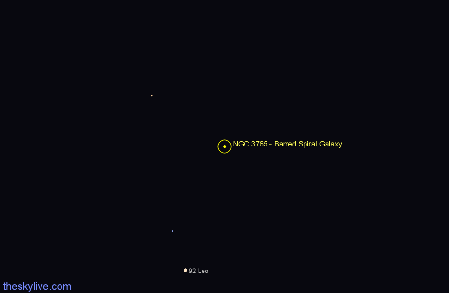 Finder chart NGC 3765 - Barred Spiral Galaxy in Leo star