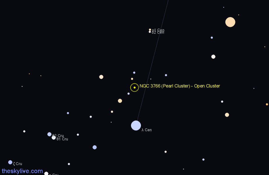 Finder chart NGC 3766 (Pearl Cluster) - Open Cluster in Centaurus star