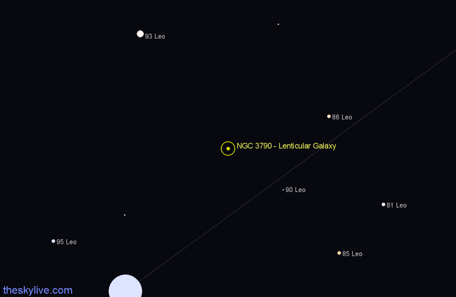 Finder chart NGC 3790 - Lenticular Galaxy in Leo star