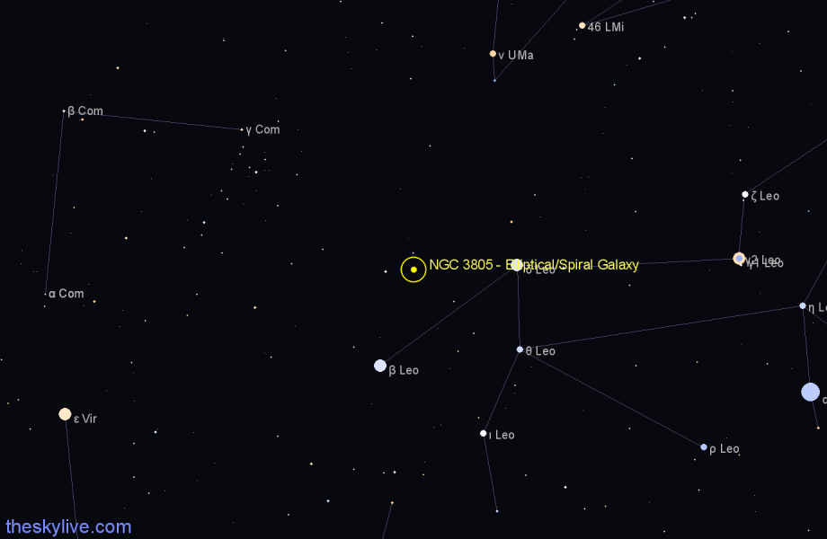 Finder chart NGC 3805 - Elliptical/Spiral Galaxy in Leo star