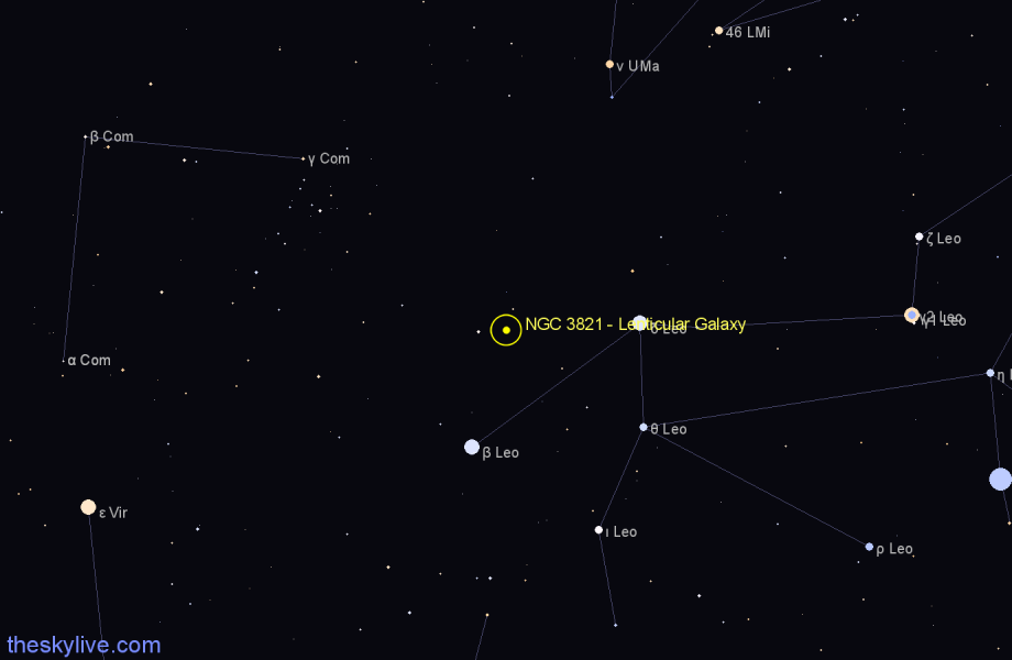 Finder chart NGC 3821 - Lenticular Galaxy in Leo star