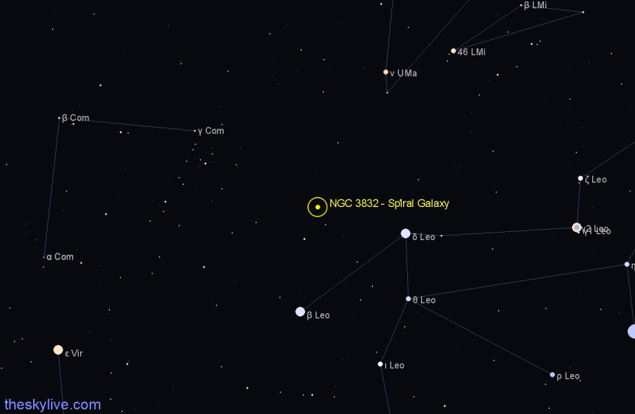 Finder chart NGC 3832 - Spiral Galaxy in Leo star