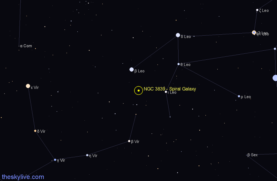 Finder chart NGC 3839 - Spiral Galaxy in Leo star