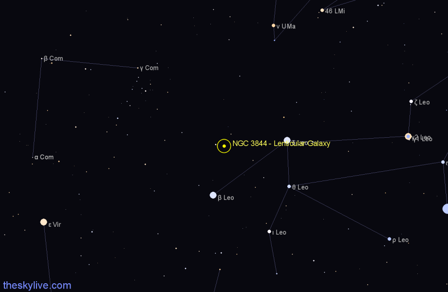 Finder chart NGC 3844 - Lenticular Galaxy in Leo star
