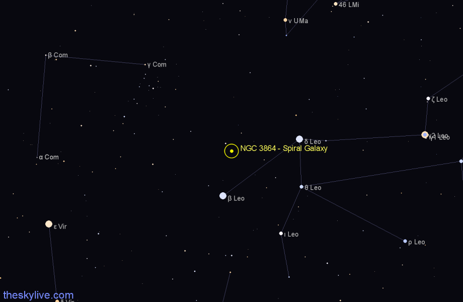 Finder chart NGC 3864 - Spiral Galaxy in Leo star