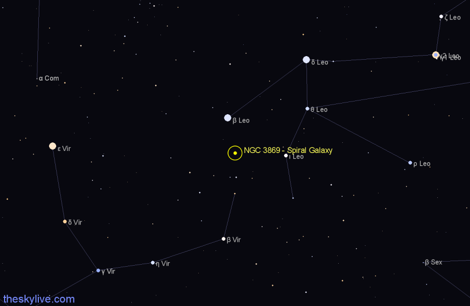Finder chart NGC 3869 - Spiral Galaxy in Leo star
