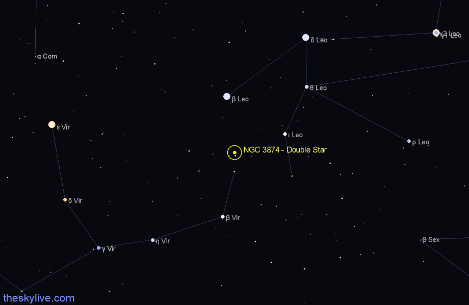 Finder chart NGC 3874 - Double Star in Virgo star