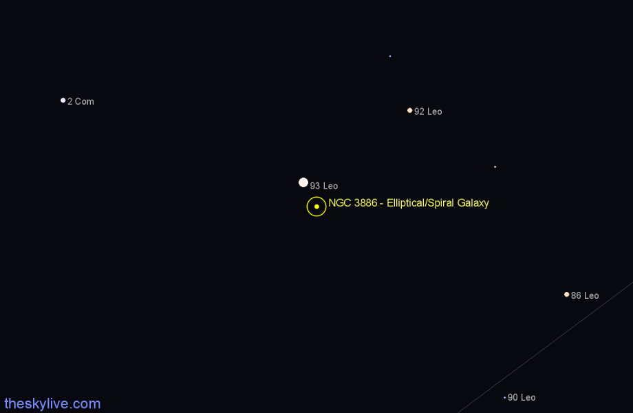 Finder chart NGC 3886 - Elliptical/Spiral Galaxy in Leo star