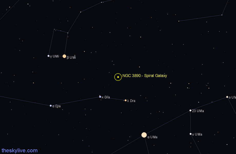 Finder chart NGC 3890 - Spiral Galaxy in Draco star
