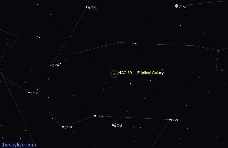 Finder chart NGC 391 - Elliptical Galaxy in Cetus star