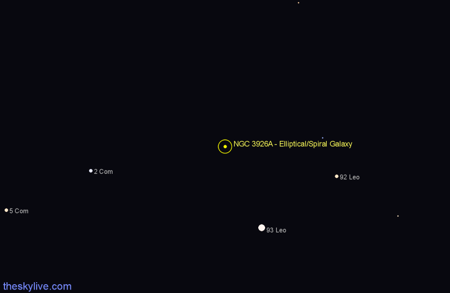 Finder chart NGC 3926A - Elliptical/Spiral Galaxy in Leo star