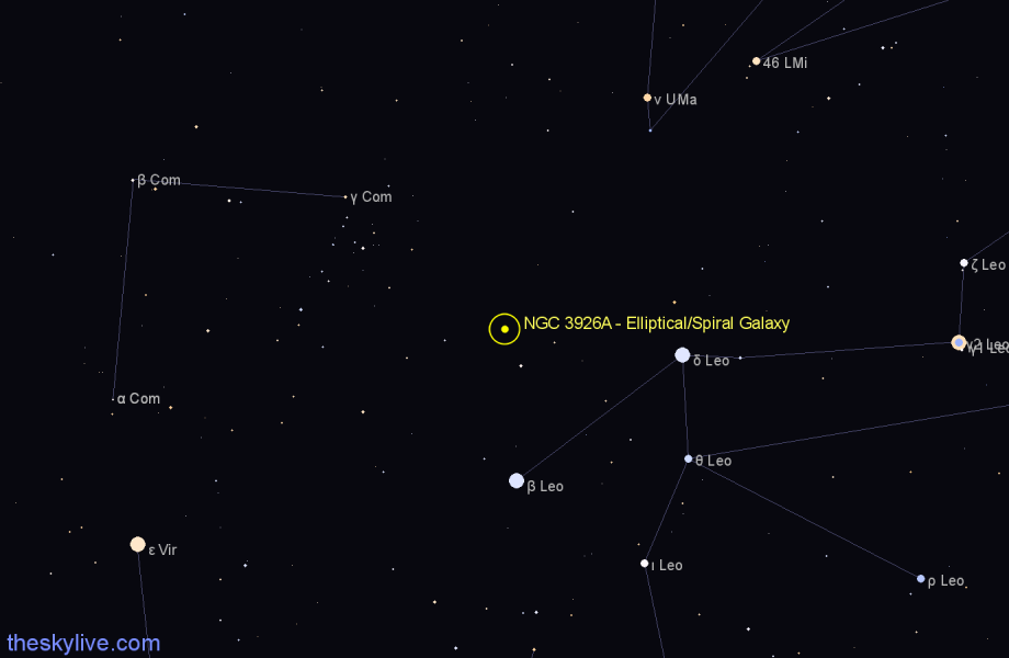 Finder chart NGC 3926A - Elliptical/Spiral Galaxy in Leo star
