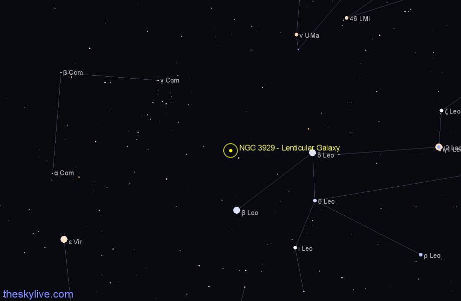 Finder chart NGC 3929 - Lenticular Galaxy in Leo star